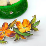 Victorian Sterling Silver Lily Flower Enamel Brooch Antique 1889 Birmingham