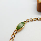 9ct Gold Curb Link Bracelet with Green Jade Panelling Vintage c1980 8.2"