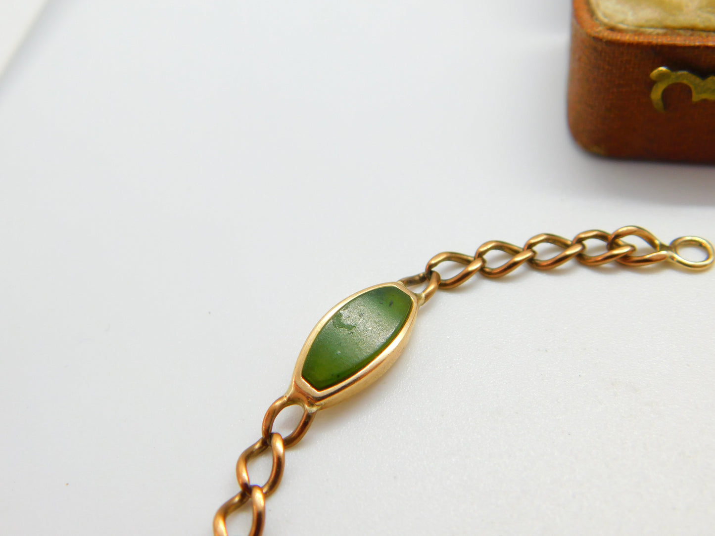 9ct Gold Curb Link Bracelet with Green Jade Panelling Vintage c1980 8.2"