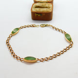 9ct Gold Curb Link Bracelet with Green Jade Panelling Vintage c1980 8.2"