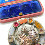 Victorian Scottish Sterling Silver Agate, Granite, Bloodstone, Paste Fern Brooch 1864 Kitemark
