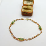 9ct Gold Curb Link Bracelet with Green Jade Panelling Vintage c1980 8.2"
