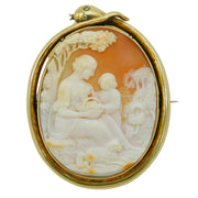 Victorian High-Carat Gold Diamond Eye Snake Mounted Cameo Brooch Antique c1840