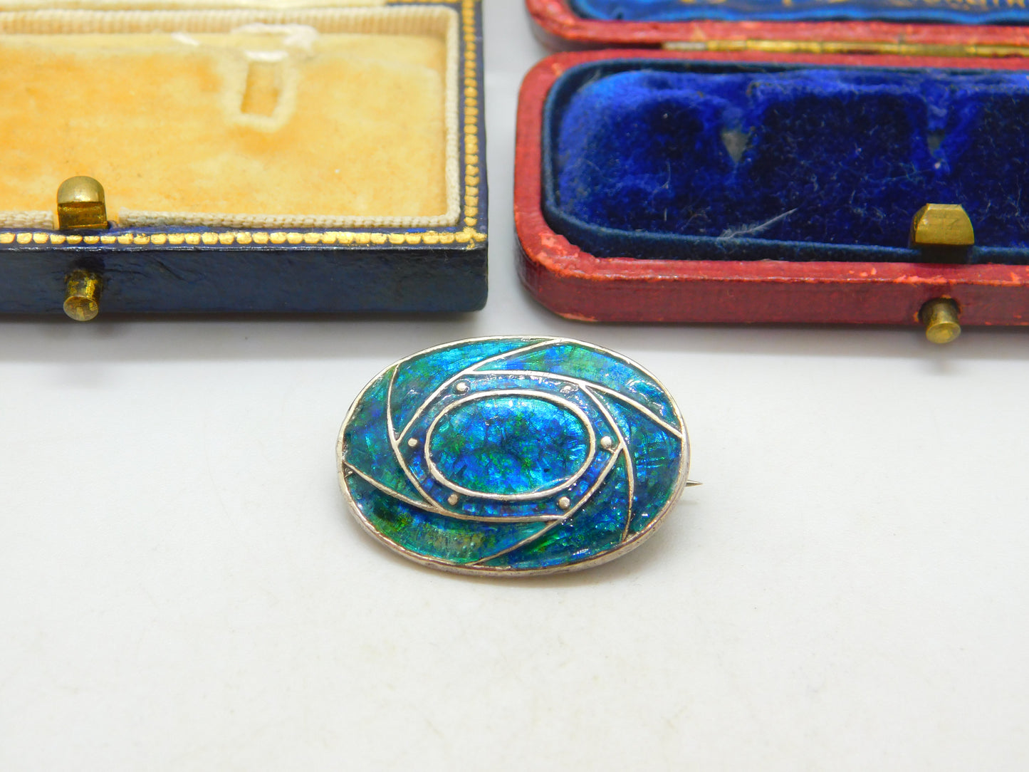 Art Nouveau Edwardian Sterling Silver Blue Enamel Brooch Antique 1909 Liberty & Co.