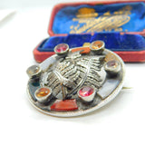 Victorian Scottish Sterling Silver Agate, Granite, Bloodstone, Paste Fern Brooch 1864 Kitemark