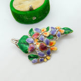 Victorian Sterling Silver Colourful Enamel Floral Pattern Brooch Antique c1900
