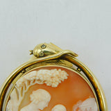 Victorian High-Carat Gold Diamond Eye Snake Mounted Cameo Brooch Antique c1840