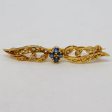 9ct Yellow Gold, Sapphire & Diamond Floral Spray Brooch Vintage c1970