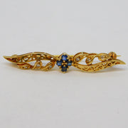 9ct Yellow Gold, Sapphire & Diamond Floral Spray Brooch Vintage c1970