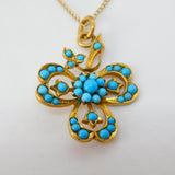 Victorian 9ct Gold Turquoise Set Lucky Shamrock Drop Necklace c1880 Antique