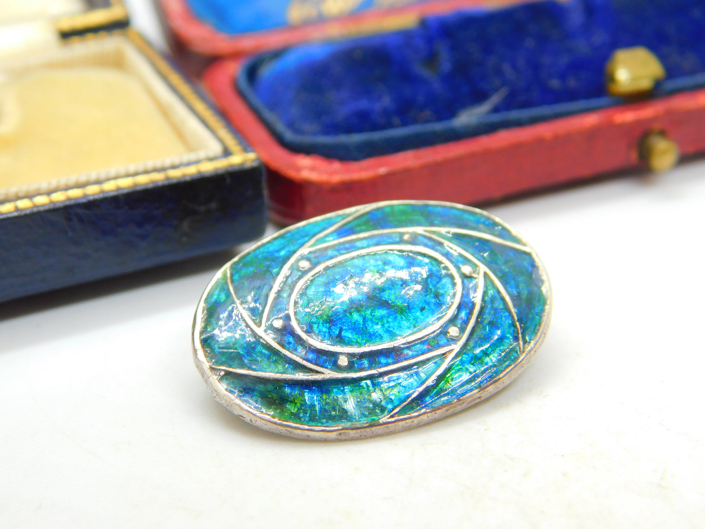 Art Nouveau Edwardian Sterling Silver Blue Enamel Brooch Antique 1909 Liberty & Co.