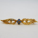 9ct Yellow Gold, Sapphire & Diamond Floral Spray Brooch Vintage c1970