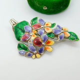 Victorian Sterling Silver Colourful Enamel Floral Pattern Brooch Antique c1900