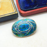 Art Nouveau Edwardian Sterling Silver Blue Enamel Brooch Antique 1909 Liberty & Co.
