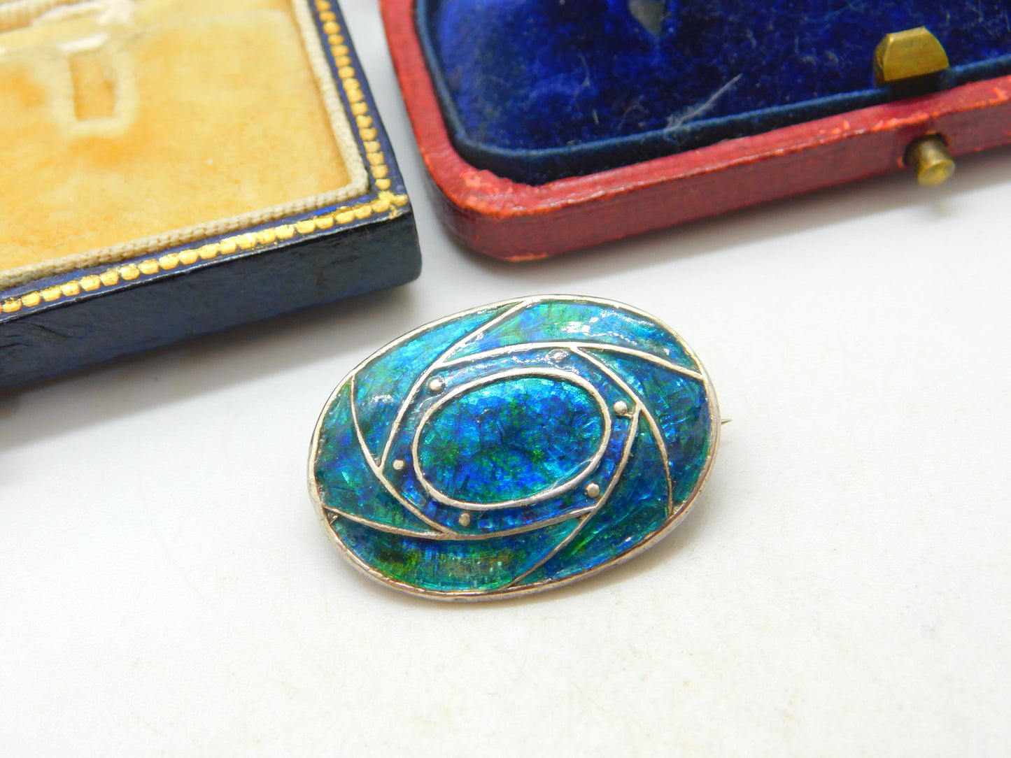 Art Nouveau Edwardian Sterling Silver Blue Enamel Brooch Antique 1909 Liberty & Co.