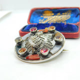 Victorian Scottish Sterling Silver Agate, Granite, Bloodstone, Paste Fern Brooch 1864 Kitemark