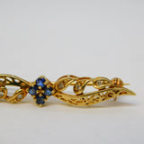 9ct Yellow Gold, Sapphire & Diamond Floral Spray Brooch Vintage c1970
