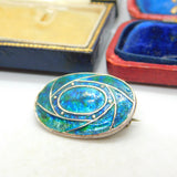 Art Nouveau Edwardian Sterling Silver Blue Enamel Brooch Antique 1909 Liberty & Co.