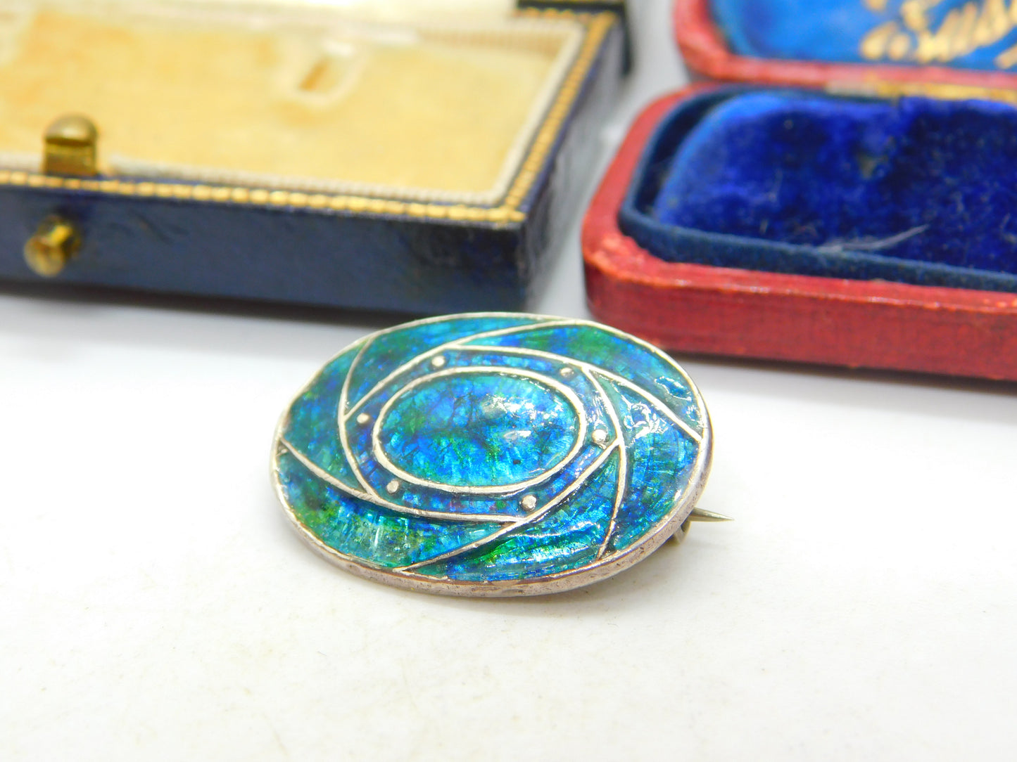 Art Nouveau Edwardian Sterling Silver Blue Enamel Brooch Antique 1909 Liberty & Co.