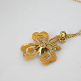 Victorian 9ct Gold Turquoise Set Lucky Shamrock Drop Necklace c1880 Antique