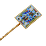 Victorian 18ct Gold & Colourful Enamel 'Jack of Clubs' Stick Pin Antique c1890s