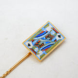 Victorian 18ct Gold & Colourful Enamel 'Jack of Clubs' Stick Pin Antique c1890s