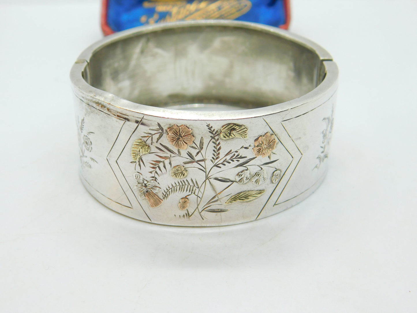 Aesthetic Movement 9ct Gold & Sterling Silver Bangle Bracelet Antique c1860