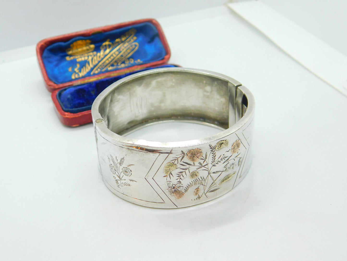 Aesthetic Movement 9ct Gold & Sterling Silver Bangle Bracelet Antique c1860