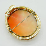 Victorian High-Carat Gold Diamond Eye Snake Mounted Cameo Brooch Antique c1840