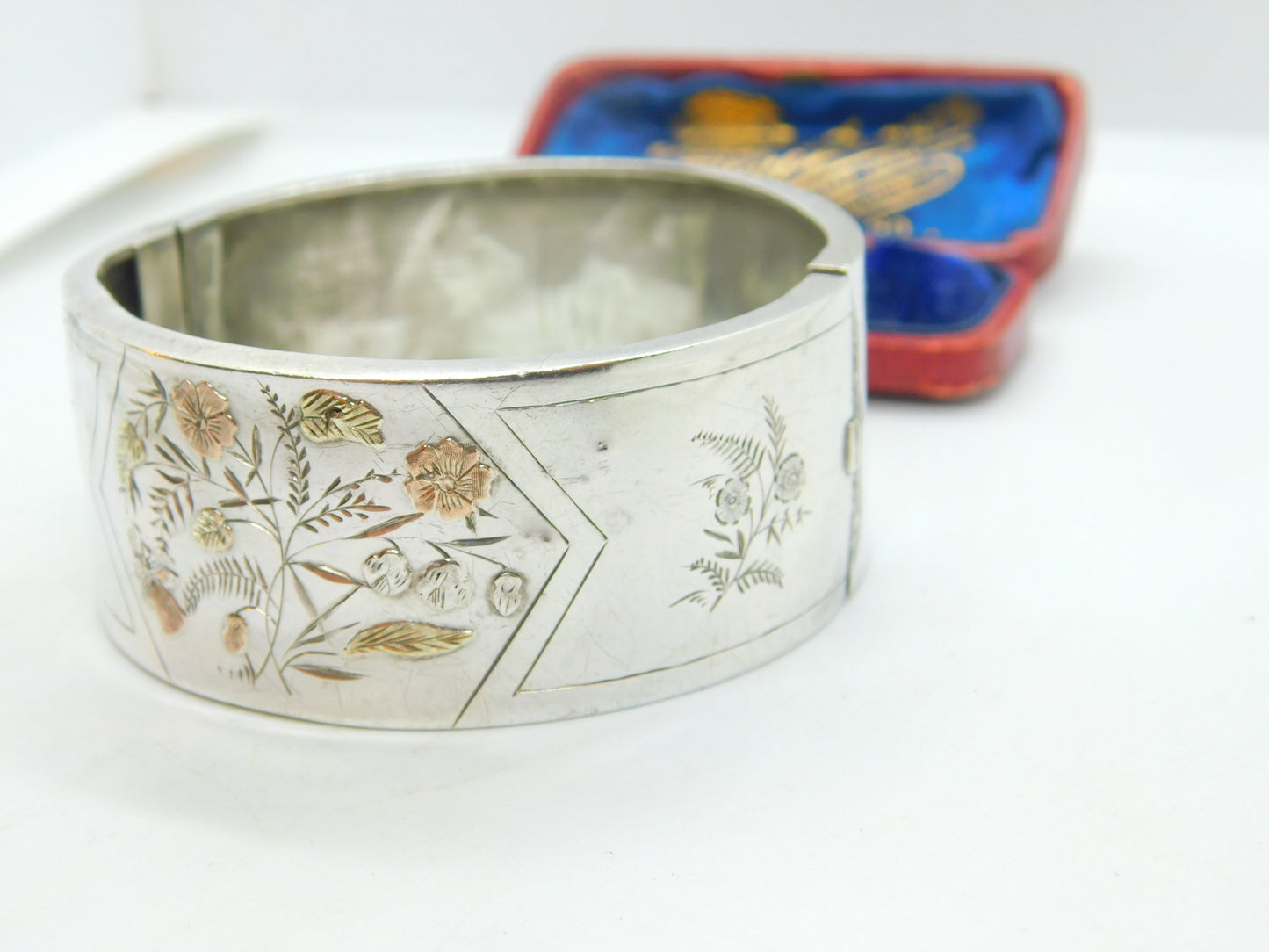 Aesthetic Movement 9ct Gold & Sterling Silver Bangle Bracelet Antique c1860