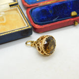 9ct Yellow Gold & Citrine Set Ornate Fob Seal Pendant Vintage 1992 Birmingham