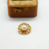 9ct Yellow Gold & Pearl Set Sunburst Style Drop Pendant Vintage Birmingham c1970