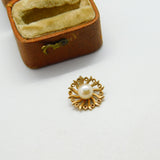 9ct Yellow Gold & Pearl Set Sunburst Style Drop Pendant Vintage Birmingham c1970