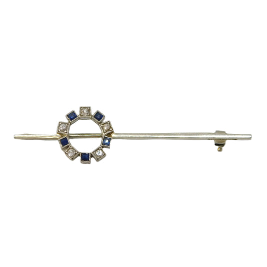 18ct White Gold, Sapphire & Diamond Sweetheart Brooch Antique c1890