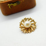 9ct Yellow Gold & Pearl Set Sunburst Style Drop Pendant Vintage Birmingham c1970