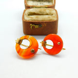 Early Victorian 14ct Yellow Gold Carved Carnelian Disc Hook Earrings c1850