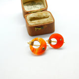 Early Victorian 14ct Yellow Gold Carved Carnelian Disc Hook Earrings c1850