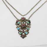 19th Century Austro-Hungarian Large Sterling Silver, Turquoise, Garnet Necklace c1860