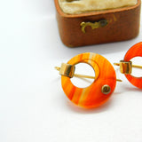 Early Victorian 14ct Yellow Gold Carved Carnelian Disc Hook Earrings c1850