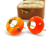 Early Victorian 14ct Yellow Gold Carved Carnelian Disc Hook Earrings c1850