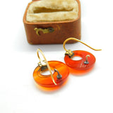 Early Victorian 14ct Yellow Gold Carved Carnelian Disc Hook Earrings c1850