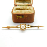 9ct Yellow Gold & Pearl Set Sweetheart Bar Brooch Antique c1930 Art Deco