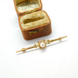 9ct Yellow Gold & Pearl Set Sweetheart Bar Brooch Antique c1930 Art Deco