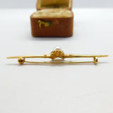 9ct Yellow Gold & Pearl Set Sweetheart Bar Brooch Antique c1930 Art Deco