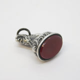 Edwardian Sterling Silver Carnelian Set Lion Form Fob Seal Antique 1902 Birmingham