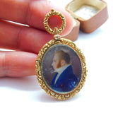 Regency 15ct Gold Cased Watercolour Mourning Pendant Locket c1830 Antique