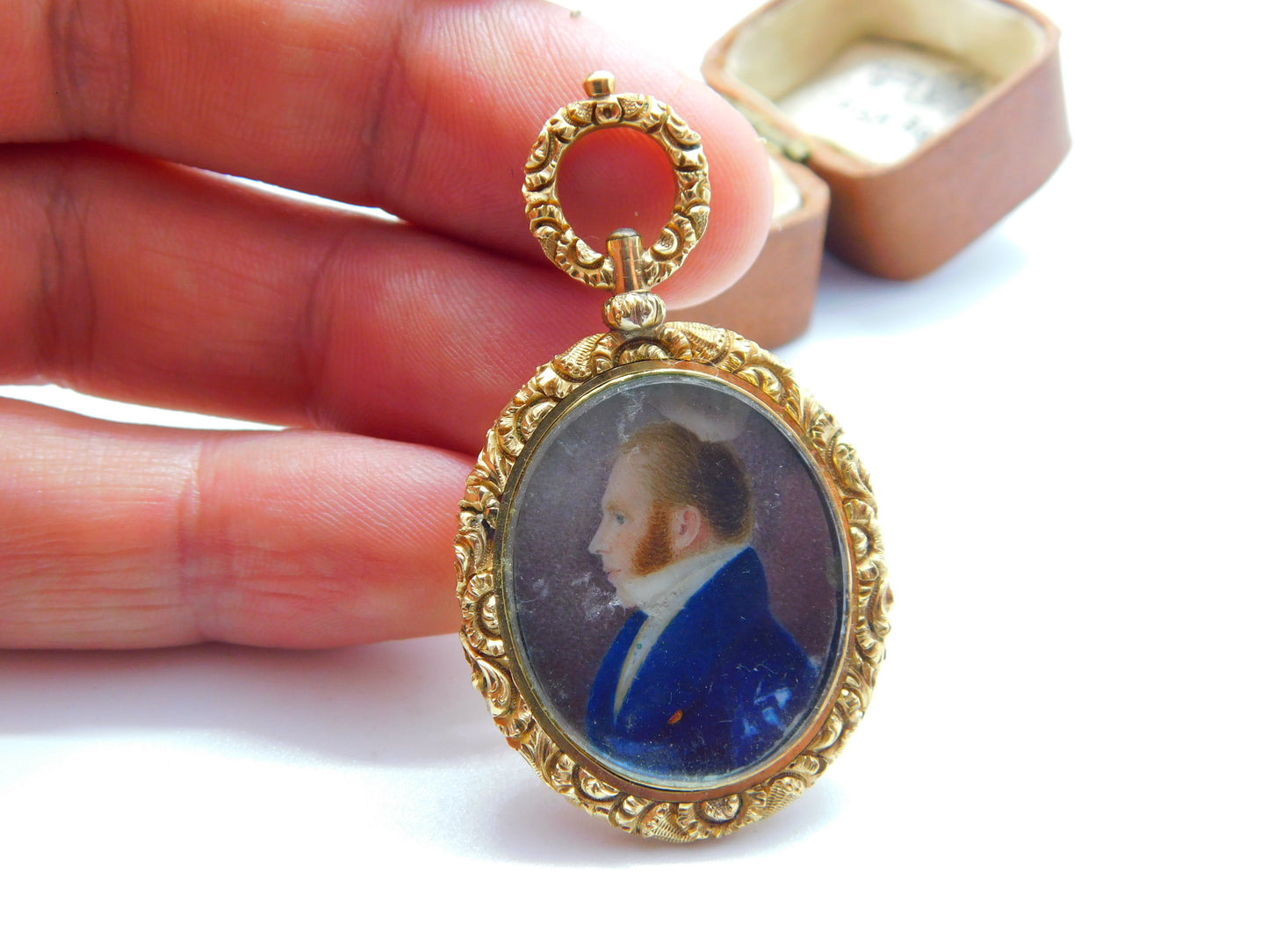 Regency 15ct Gold Cased Watercolour Mourning Pendant Locket c1830 Antique