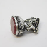 Edwardian Sterling Silver Carnelian Set Lion Form Fob Seal Antique 1902 Birmingham