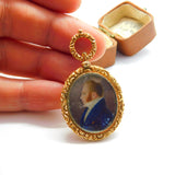 Regency 15ct Gold Cased Watercolour Mourning Pendant Locket c1830 Antique