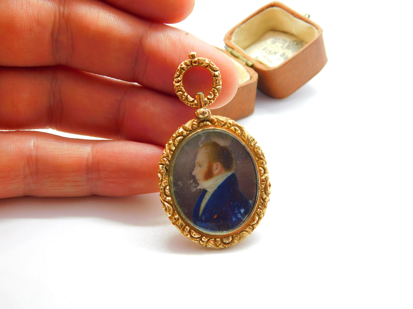 Regency 15ct Gold Cased Watercolour Mourning Pendant Locket c1830 Antique